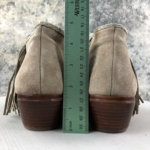 Sam Edelman Women's Size 9.5M Paige Taupe Brown Leather Fringe Ankle Booties - Picture 8 of 15